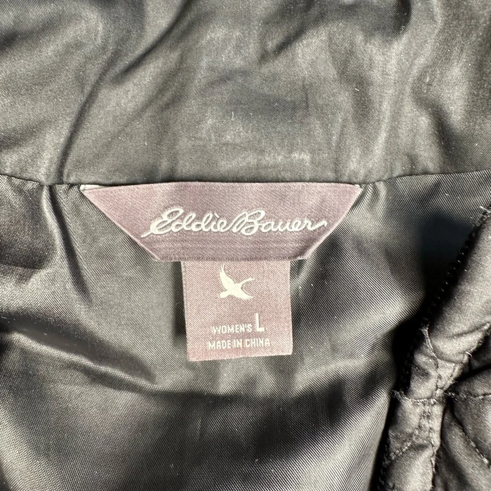 Eddie Bauer Quilted Vest Women’s Large Black Lightweight Zip‎ Up